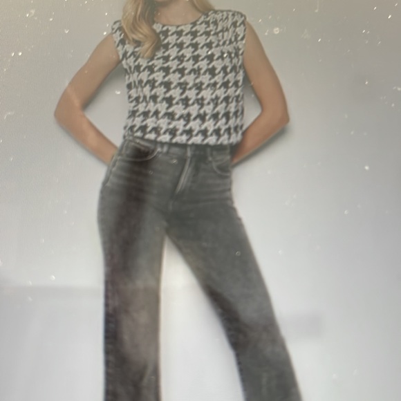 NWT EXPRESS HOUNDSTOOTH SEQUIN RUCHED SHOULDER TOP - Picture 2 of 12